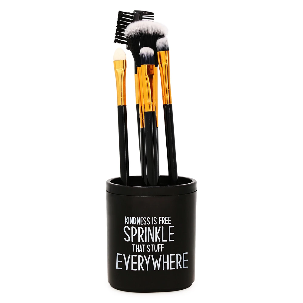 6-piece makeup brushes & holder with quote set