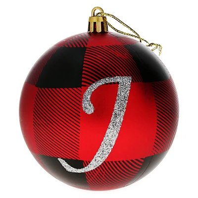 monogram plaid holday ball ornament - J