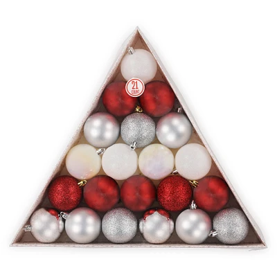 holiday ball ornaments 21-pack - red & white
