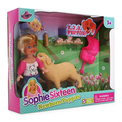sophie sixteen newborn puppies doll & pets play set