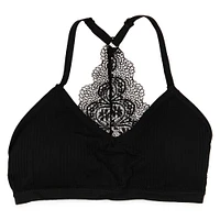 black lace t-back bralette