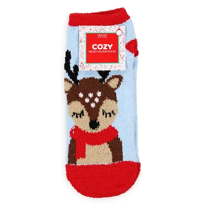 micro-velour cozy holiday critter socks, 1 pair