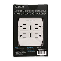 6 outlet & 2 USB port universal wall plate charger