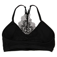 black lace t-back bralette