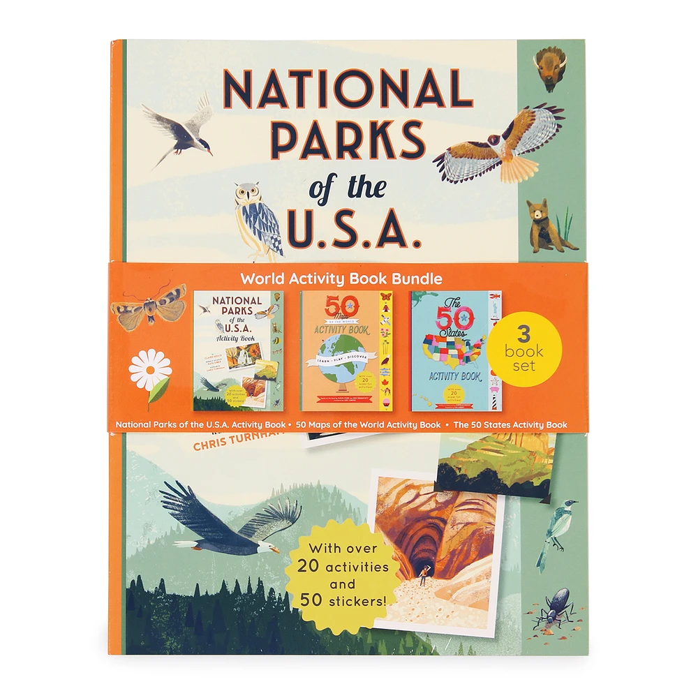 kid's world activity book bundle: national parks, maps of the world, the 50 states