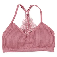 mauve lace t-back bralette