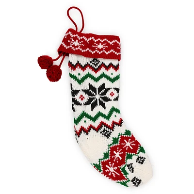 fair isle knit christmas stocking - red & green