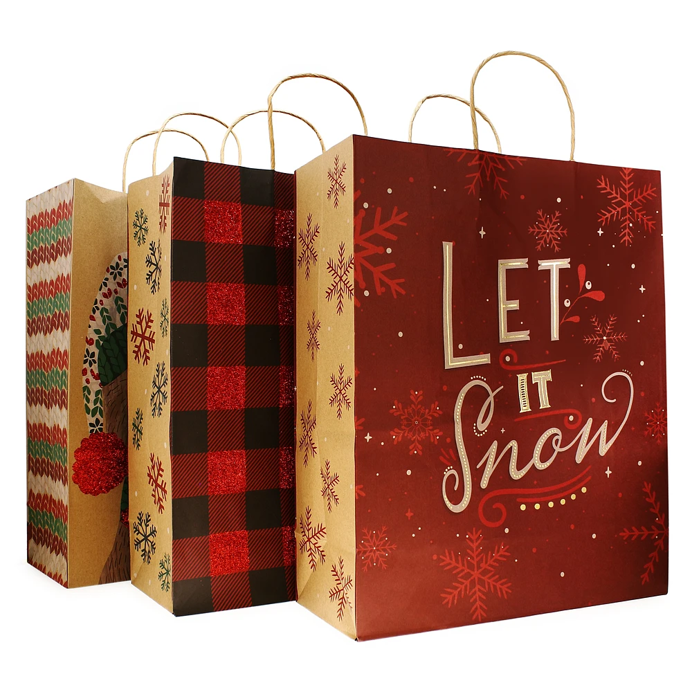 holiday xl large kraft bags 3-pack 12in x 15in