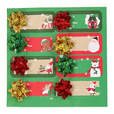 holiday gift labels with star bow 8-count - classic colors
