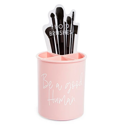 makeup brush holder with storage compartments