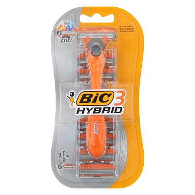 bic® 3 hybrid® razor handle & 6 refill blades