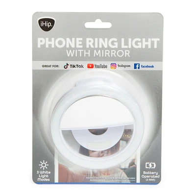 clip-on LED ring light with mirror
