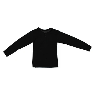 young men's black thermal henley shirt