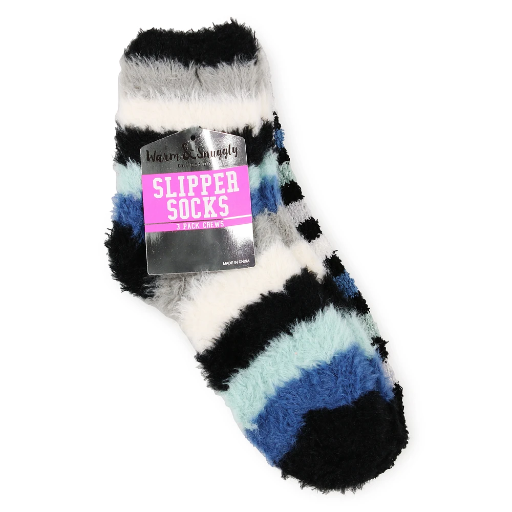 fuzzy print slipper socks 3-pair multipack