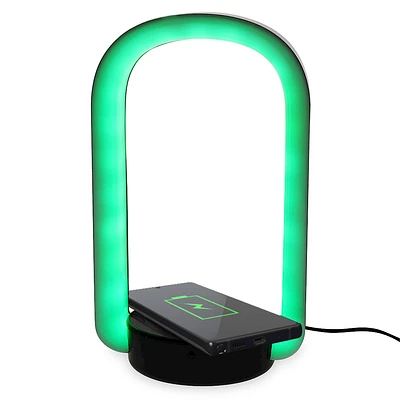 3-in-1 color-changing LED halo lamp with wireless charger & headphones stand