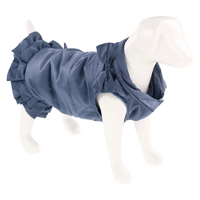 pet puffer jacket with ruffle & bow