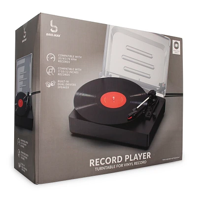 vinyl record player turntable with dual speakers