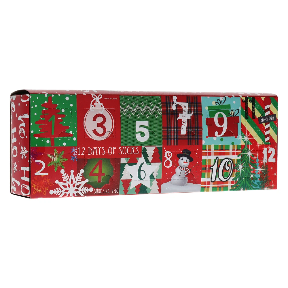 12 days of christmas surprise socks countdown calendar -red & green
