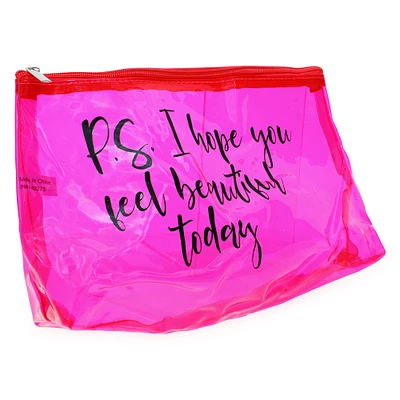 clear pink cosmetic bag - feel beautiful today