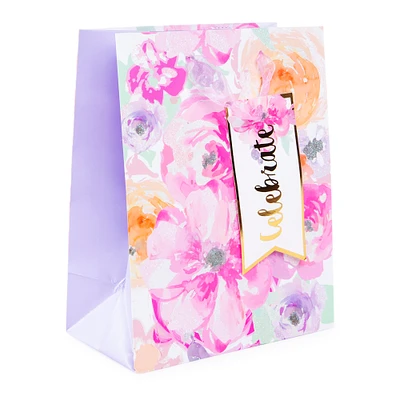 Medium Celebrate Birthday Floral Gift Bag 9in