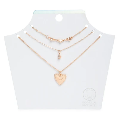 gold heart layer necklaces 3-piece set