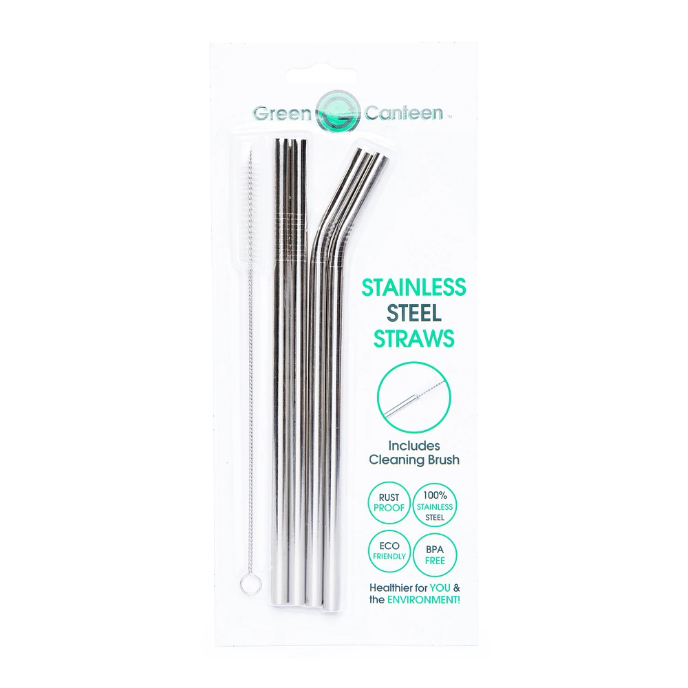 stainless steel straws 4-pack with cleaning brush