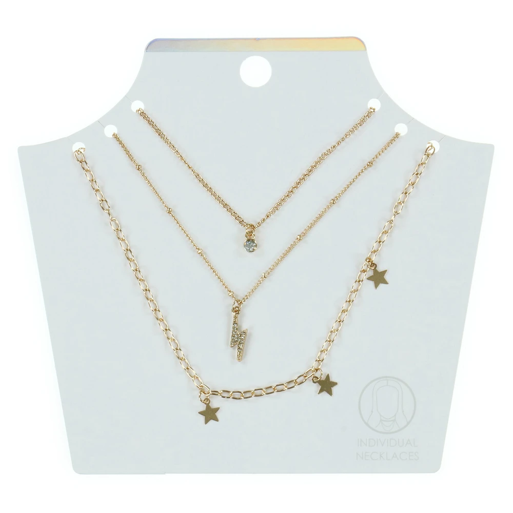 star & lightning gold layering necklaces 3-count set