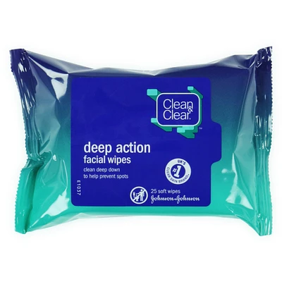 clean & clear® deep action facial wipes 25-count