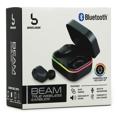 beam bluetooth® earbuds with mic & LED light up charging case