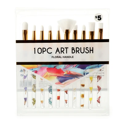 10-piece art brush set with floral handles