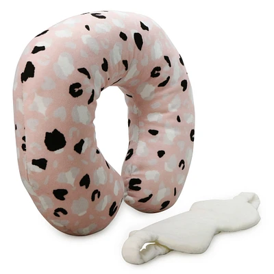 animal print velvet memory foam neck pillow & eye mask set