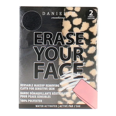 erase your face reusable makeup remover cloths 2-pack, pink leopard