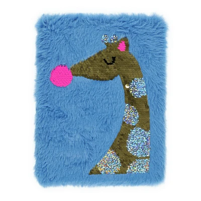 sequin giraffe with bubble gum plush journal