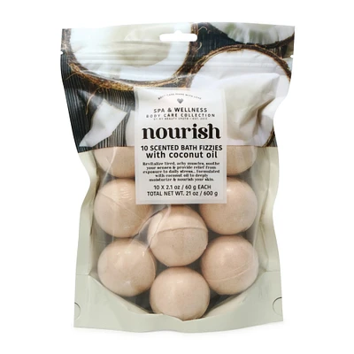 10-count scented bath fizzies with coconut oil