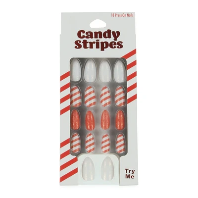 candy stripe press-on nails 18-piece set