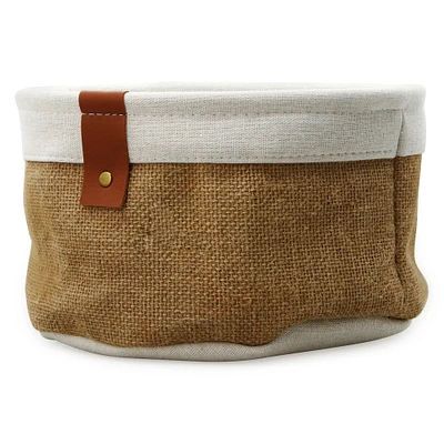 round linen & jute storage bin 10in