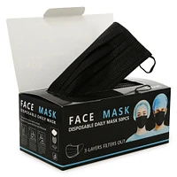 black 3-layer disposable face masks 50-count