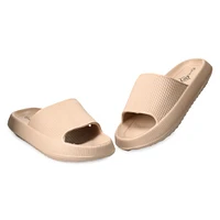 ladies nude puff slide sandals