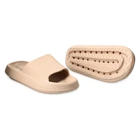 ladies nude puff slide sandals