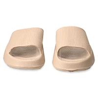 ladies nude puff slide sandals