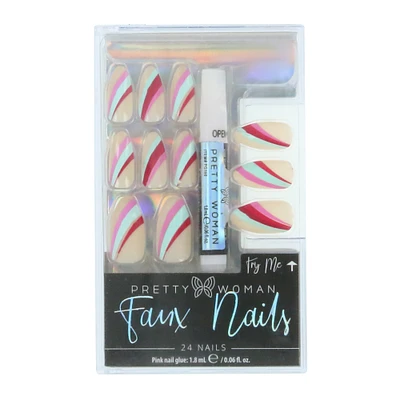 pretty woman faux nails, pink & white 24-count