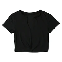 black v-neck active top with front knot