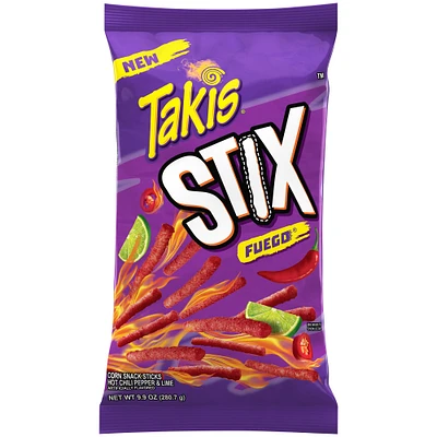 Takis stix fuego corn sticks, hot chili pepper and lime artificially flavored, 9.9oz bag