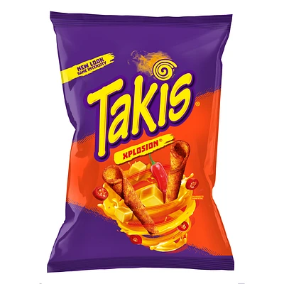 Takis xplosion rolled tortilla chips, cheese and chili pepper artificially flavored, 3.2oz bag