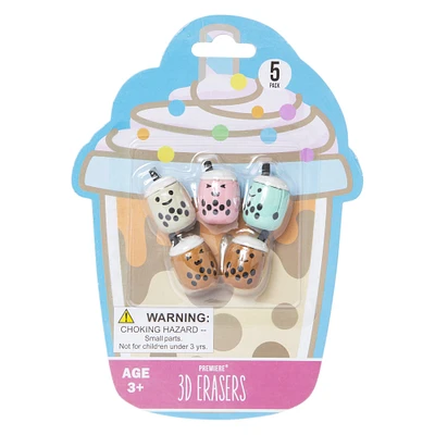 boba tea 3D erasers 5-count set