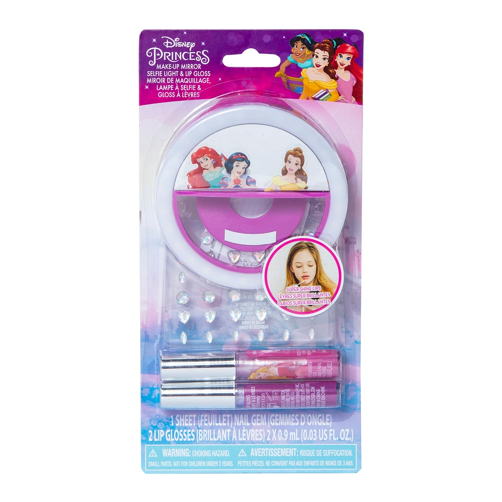 disney princess™ makeup mirror, selfie light & lip gloss set