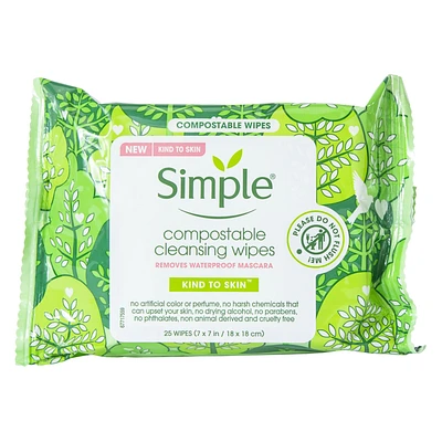simple® compostable cleansing wipes 25-count