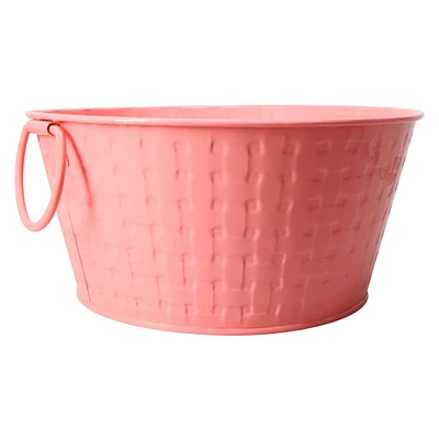 metal woven easter basket 10in x 4.5in - coral