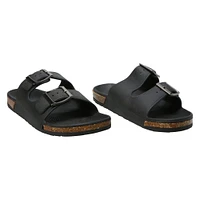 men's black double buckle sandals