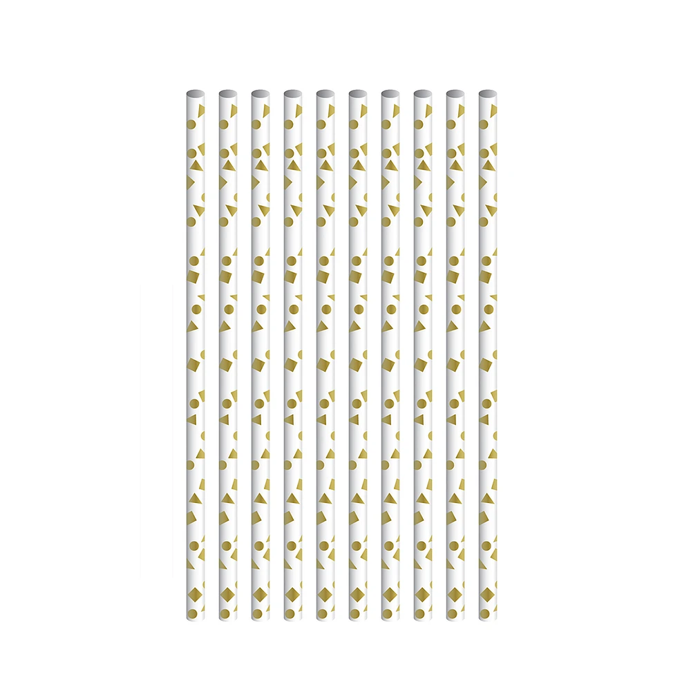 Gold Foil Geometric Print Paper Straws 10-Count